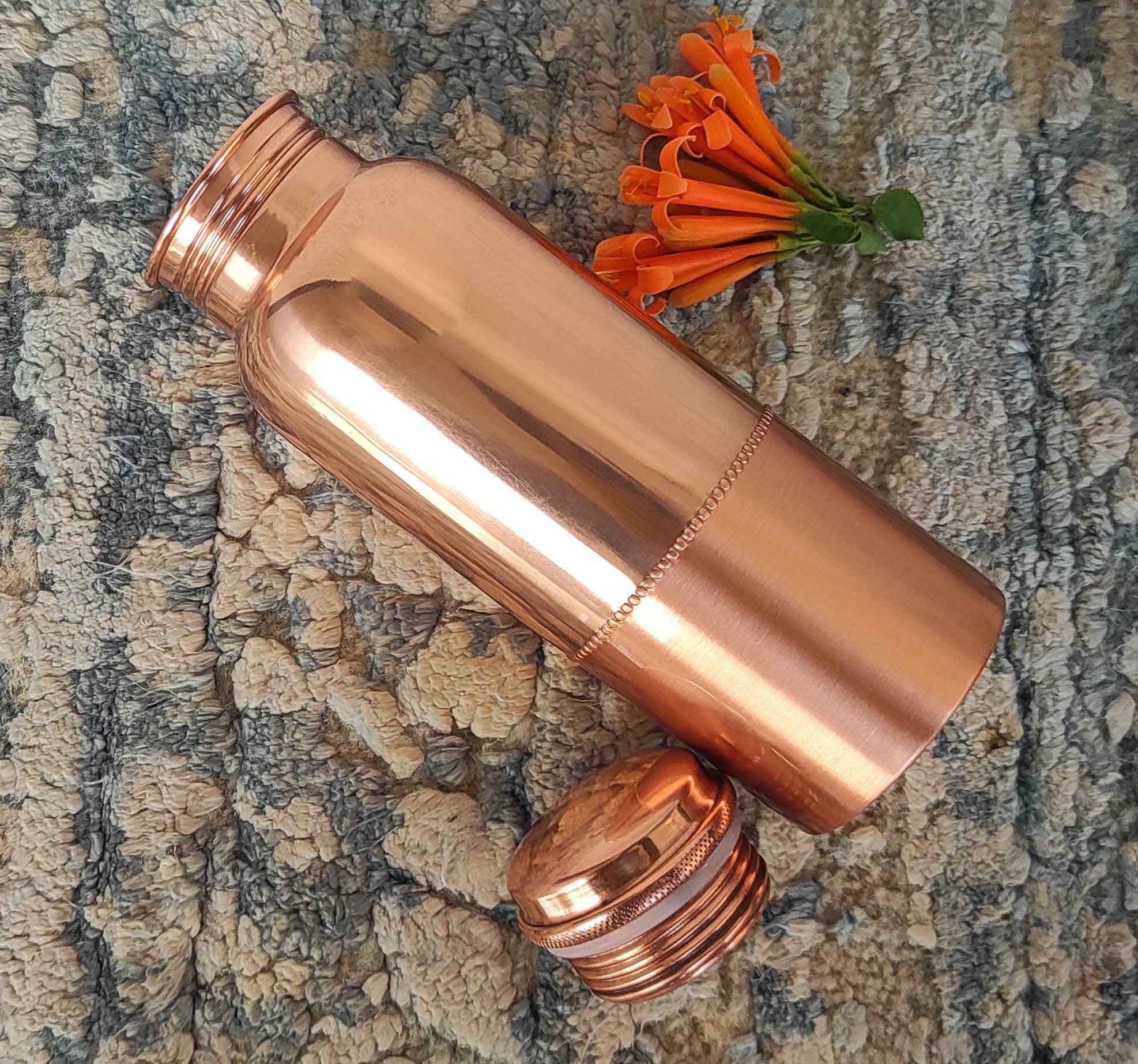 Pure copper water bottle with half lacquer coated design, plain - 750 ML 107